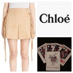 New Chloé Lambskin Leather Fringe Shorts Boho Sz 8